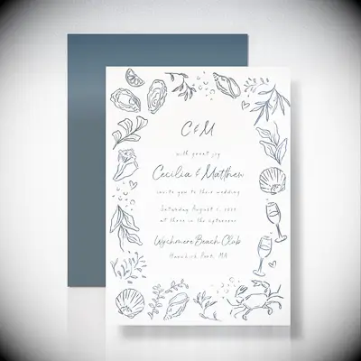 Summer, beach- themed wedding invitation