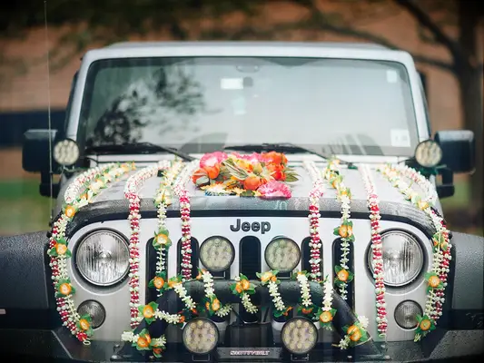Traditional Indian baraat wedding car decorations