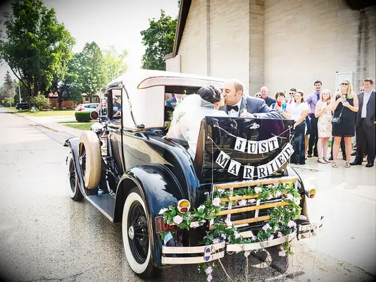 Ford Model A getaway car at wedding