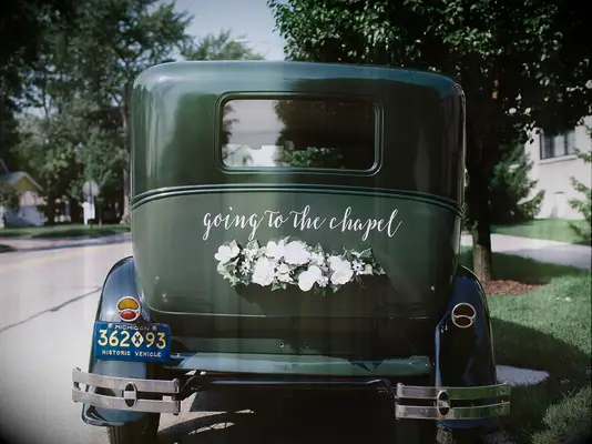 Ford Model T with floral decorations at wedding