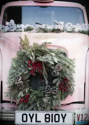 Christmas wreath on getaway car 