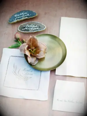 Flatlay with fringe tulip bloom