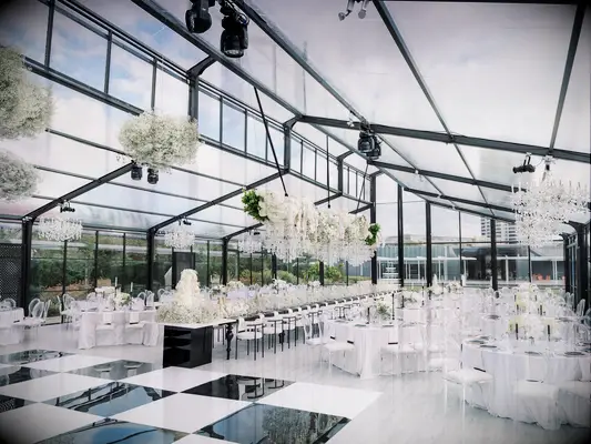 Black and white reception space