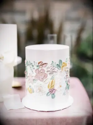 one tier wedding cake with hand painted flowers