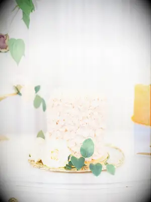 one tier wedding cake with light pink ruffled buttercream icing