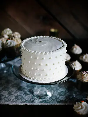 one tier wedding cake with swiss dots 