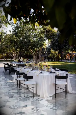 Spring Wedding Centerpiece with Black and White Décor