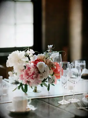 Ivory and Pink Spring Wedding Centerpiece with Peonies