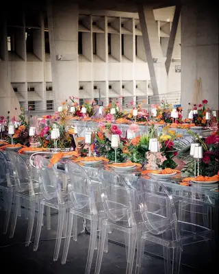 Bright florals with clear chairs