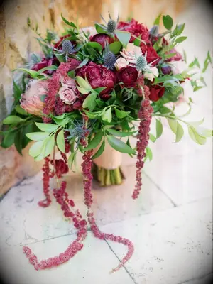 bouquet with cascading amaranthus