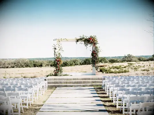 Unique outdoor ceremony set-up at the Prospect House in Dripping Springs, Texas