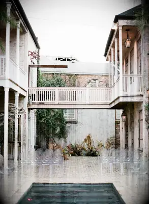 Vintage Ceremony Site with Modern Ghost Chairs at Race & Religious in New Orleans, Louisiana