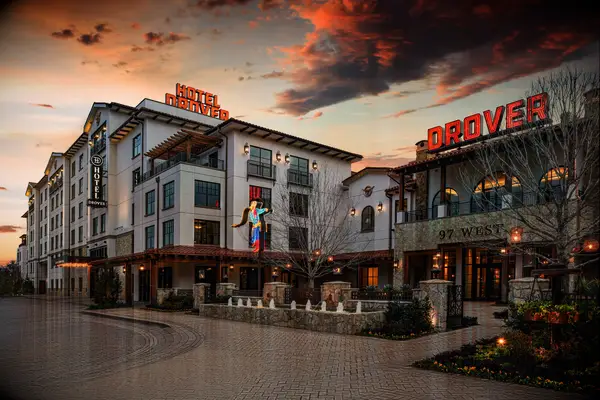 Front of the unique wedding venue Hotel Drover in Ft. Worth, Texas