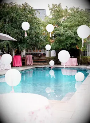 Poolside Balloons for backyard barbecue wedding