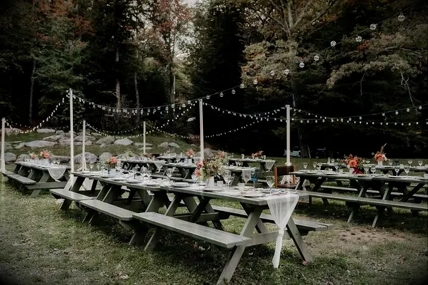 Picnic Tables and String Lights