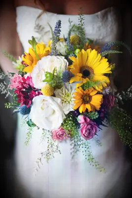 Loose Wildflower Bouquet With Daisies and Roses
