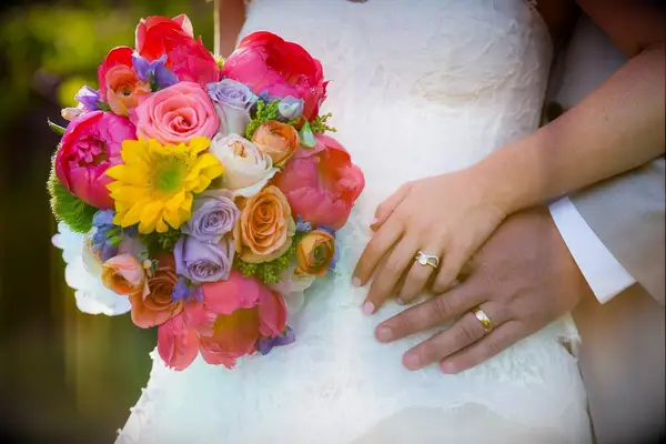 Colorful Bouquet With Daisies, Ranunculus and Roses