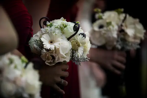 Ivory Daisy, Fiddlehead Fern and Rose Bridesmaid Bouquet