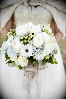 Winter White Daisy Wedding Bouquet With Winter White Roses