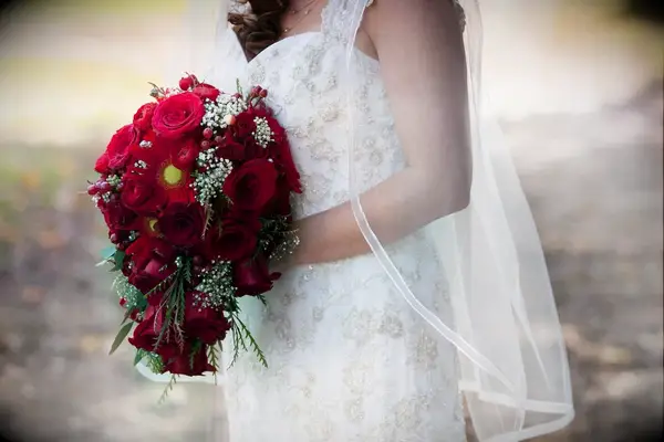 Red Gerbera Daisy Wedding Bouquet With Roses