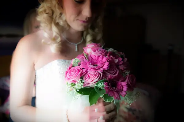 Hot Pink Daisy Wedding Bouquet With Roses