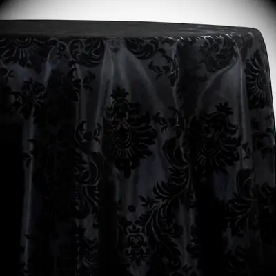 Damask Flocking Taffeta Linen in Black on Black