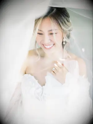 Fine art wedding photo of bride in Off-the-Shoulder Wedding Dress with Billowy Sleeves