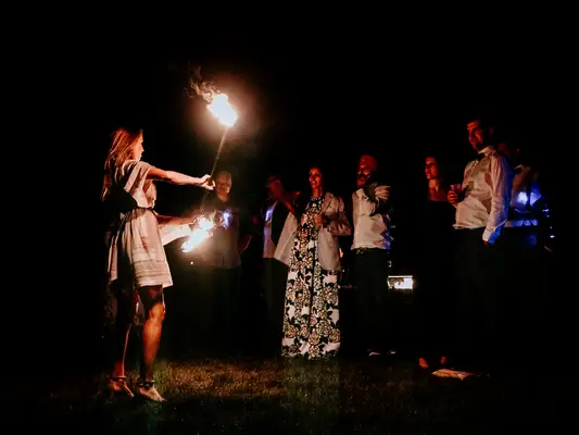 Fire spinning performance at a wedding reception.