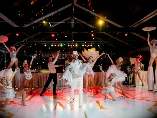 Las Vegas-inspired entertainers at wedding reception