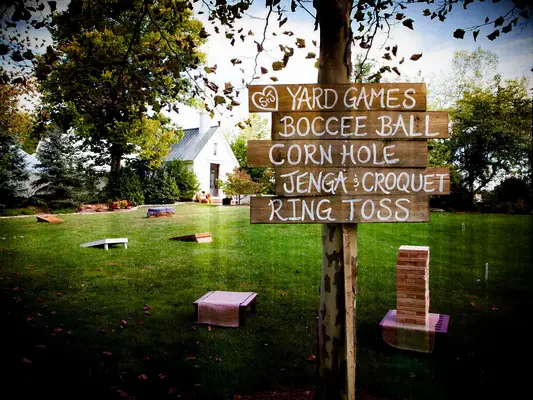 Outdoor lawn games at wedding reception