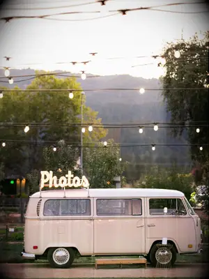 Vintage Volkswagen photo booth at wedding reception