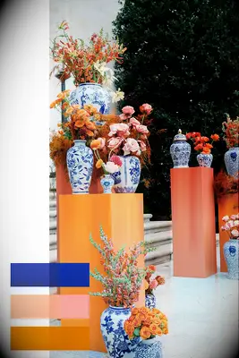 Orange, blue and pink bright event decor