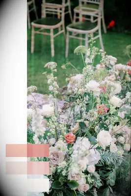 Coral, rose and white wedding floral scheme