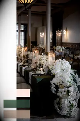 Green, white and taupe wedding decor