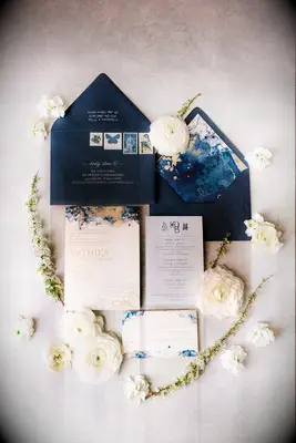 Navy blue and white invitations