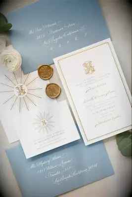 Sky blue and ivory wedding invitation suite