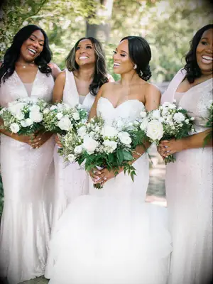 Blush and white wedding attire color palette