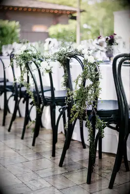 Greenery and white wedding reception decor