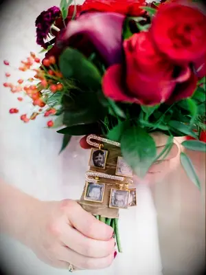 wedding bouquet with photo charms