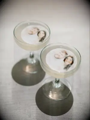 cocktail with edible photo garnish