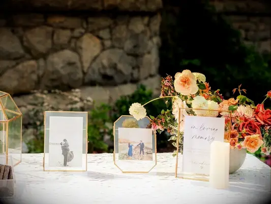 photo display in gold frames