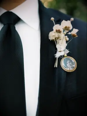 boutonniere with heirloom photograph charm