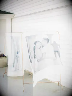 linen signs printed with photographs