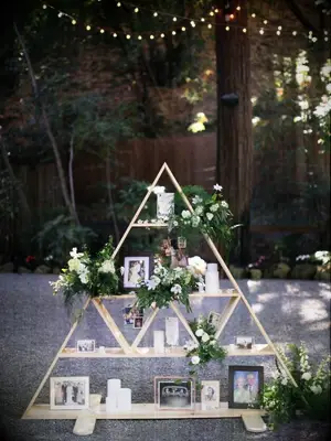 geometric wood shelf as photo display