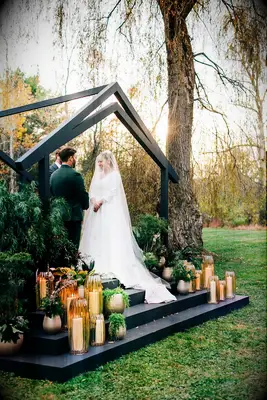 Custom chuppah at woodland Jewish wedding