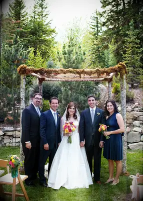 Moss-covered chuppah at Jewish wedding