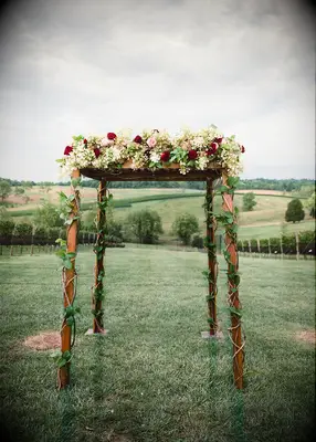 Rustic chuppah with twisting vines at Jewish wedding