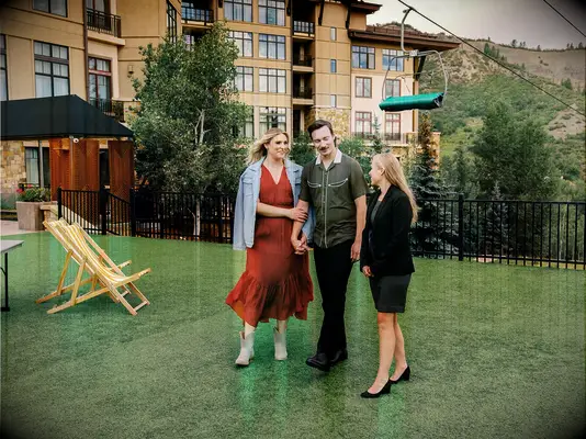 Couple talking with wedding planner