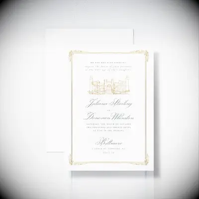 Gold castle sketch invitation