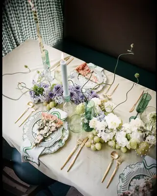 fruit flowers and candles tablescape